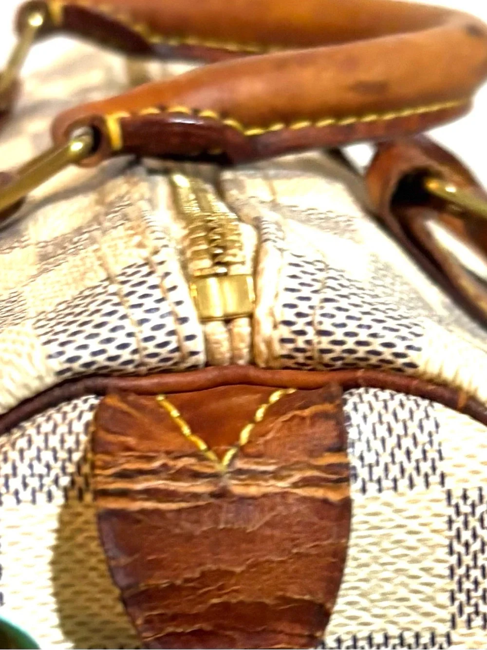 Louis Vuitton Damier Azur Canvas Speedy Bag - Cream & Brown Leather